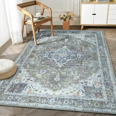 Imagem de Bloom Rugs Tapete lavável antiderrapante 9,5 x 1,5 m - Tapete medalhão tradicional verde/azul para sala de estar, quarto, sala de jantar e cozinha - Tamanho exato: 9,5 x 1,5 m
