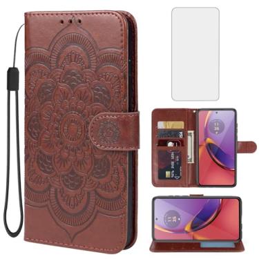 Imagem de Bohefo Capa para Moto G84, Motorola G84 XT2347 Capa carteira com protetor de tela de vidro temperado, capa flip de couro mandala com suporte para cartão de crédito para Motorola Moto G84 5G marrom