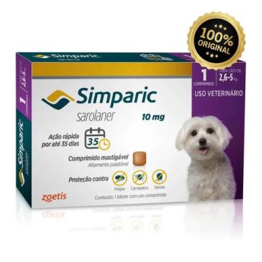 Imagem de Antipulgas Simparic - ZOETIS - 10mg Cães 2,6 á 5 Kg com 1 Comprimido