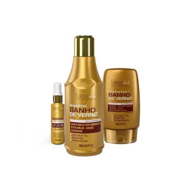 Imagem de Kit Banho de Verniz  Shampoo, Leave-in e Oleo Forever Liss