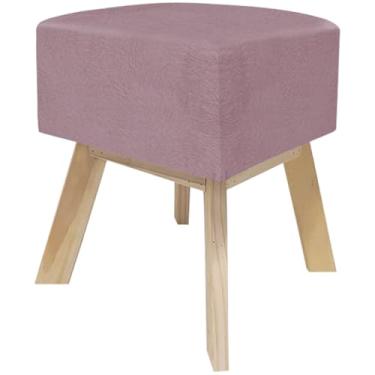 Imagem de Banqueta Quadrada Puff Sala Quarto Cubo Assento Decoração Pé Madeira (Rosê)