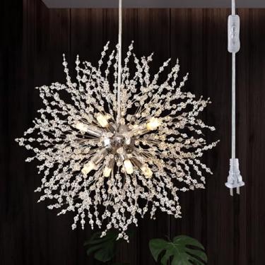Imagem de HOXIYA Lustres De Cristal Modernos Firework, Lustre Dente-De-Leão Plug-In, Luminária Pendente Sputnik Cromada Para Quarto, Hall De Entrada, Corredor, Cozinha, Lustre Dente-De-Leão De Fogos De Artifí