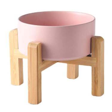 Imagem de Welloyed Tigela elevada de cerâmica para cães de 15 cm – Tigela de comida e água para cães de 850 g com suporte de bambu antiderrapante elevado, seguro para lava-louças e micro-ondas, tigela