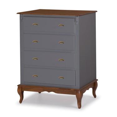 Imagem de Cômoda de Madeira 4 Gavetas Pés Luiz XV 60816 Hannover Linz Móveis - Cinza/Imbuia Glazer