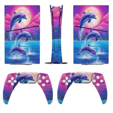 Imagem de Buyidec Adesivo para PS5 Slim Edição Digital Três Golfinhos Jumping Skin Console Controlador Acessórios Capas Anime Vinil Capa Adesivo Conjunto Completo para Playstation5 Slim Digital Edition