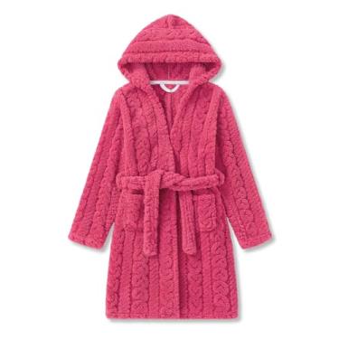 Imagem de Topgal Meninas Lindo Roupão De Banho Vermelho Rubi Com Capuz Para Pijama De Flanela Quente E Fuzzy Coração Jacquard Robe De Lã Macio Tamanho 8