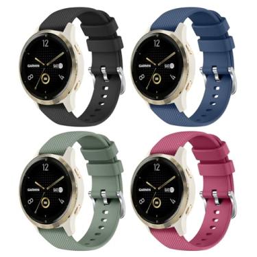 Imagem de Pacote com 4 pulseiras de silicone de 18 mm para Garmin Venu 3S / Vivoactive 4S / Venu 2S / Vivomove 3S, pulseiras de substituição esportivas macias para smartwatch Garmin Forerunner 255S/265S