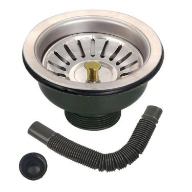 Imagem de Ralo Valvula Dreno De Pia 10x10 Filtro Sifao Tubo De Escoamento Cesto Cozinha Lavabo Restaurante Casa Lavanderia