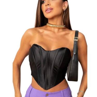 Imagem de Cropped Top Blusa Corselet Feminino Decotado Festa Balada Casual Elega