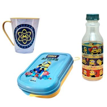 Imagem de Kit Minions, Garrafinha Infantil 500ml Retrô, Caneca Infantil 360ml , 