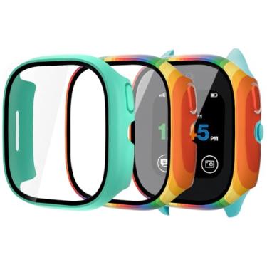Imagem de pupvus Capa protetora de tela para Gizmo-Watch 3 - 3 unidades em geral de vidro temperado rígido PC de vidro temperado sensível ao toque acessórios para Verizon Gizmo Watch 3 para crianças (arco-íris