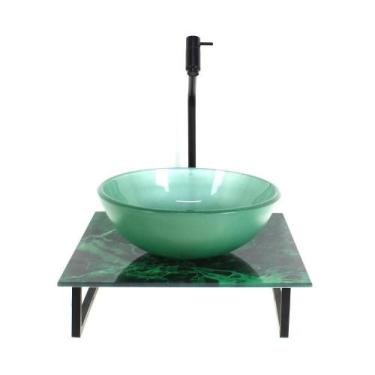 Imagem de Kit Cuba Vidro Redonda 10Mm Tampo Vidro 40Cm X 40Cm Mármore - Cubas E 