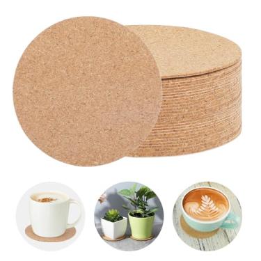 Imagem de 32 peças autoadesivas de cortiça redonda, porta-copos de cortiça de 7,6 cm x 7,6 cm, suporte de rolhas para porta-copos mini para porta-copos DIY, parede, tapete, azulejos, porta-copos de cerâmica