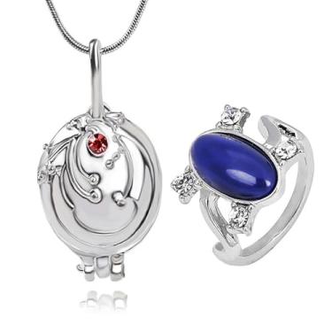 Imagem de HJYZY 12 peças de adesivos de joias The Vampire Diaries Elena Gilbert abertura verbena medalhão colar pingente Elena safira cristal luz do dia conjunto de joias cosplay para fãs, Zinco, Sem Pedra