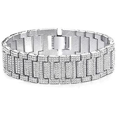 Imagem de Apzzic Pulseira masculina de 21 mm com gelo hip hop, banhada a ouro, zircônia cúbica, elos cubanos, One Size, Banhado a ouro, Zircônia cúbica