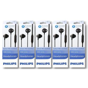 Imagem de Kit 5 Fones de Ouvido Com Fio e Microfone Preto Philips TAUE101BK/00