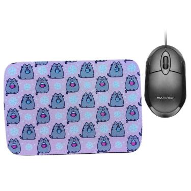 Imagem de Combo Mouse Multilaser Preto Mo300 + Mouse Pad Gato Face