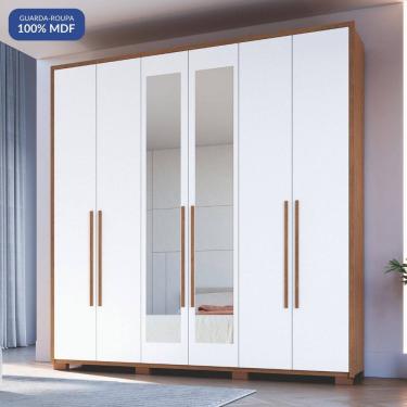 Imagem de Guarda-roupa 6 Portas 3 Gavetas com Espelho Safira Cedro/Branco Line