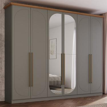 Imagem de Guarda Roupa Casal Nova York Prime 6 Portas com Amortecimento 6 Gavetas com Usinagem Espresso Móveis Cinza/Marrom
