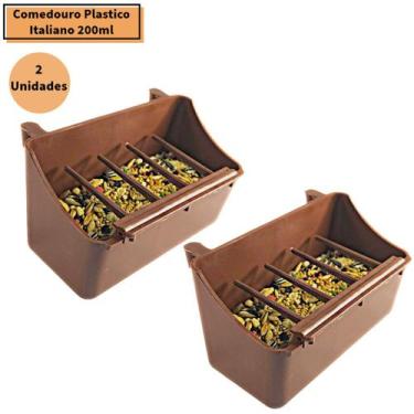 Imagem de 2 Comedouro Plastico Italiano 200ml c/ Grade - Calopsita Passaros Gaio