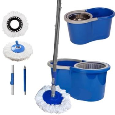 Imagem de Rodo Mop Giratório Multiuso com Balde Cesto Com Refil de Microfibra Lava e Seca com Angulação Centrífuga 360 Perfect, Cinza e Azul