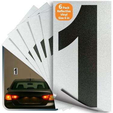 Imagem de iSYFIX Adesivos de vinil preto número 1 (um) – Pacote com 6 15 cm – Adesivo premium, fundo reflexivo, pré-espaçado para caixa de correio, placas, janela, porta, carro, caminhões, casa, negócios, endereço, interior e exterior