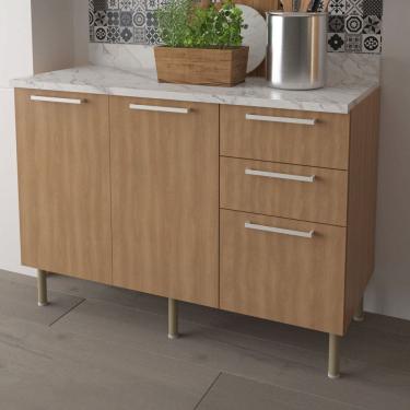 Imagem de Balcão de Cozinha 120 Cm 2 Portas 3 Gavetas com Divisor de Talheres Cz3100 Freijó - Tecno Mobili