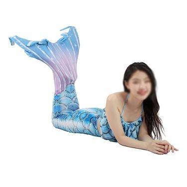 Imagem de LVTFCO Halloween Sereia Sling e cauda de peixe vestido de princesa fantasia cosplay fantasia adulto show fantasia 3 peças, azul - P