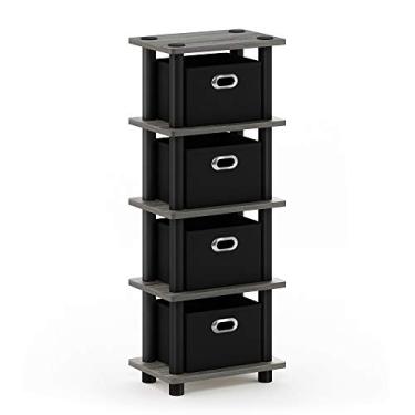 Imagem de FURINNO Rack de sistema de 4 compartimentos LACi Turn-N-Tube, cinza carvalho francês/preto