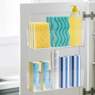 Imagem de Rainmae Pacote com 2 organizadores de porta de armário de cozinha, caixa de armazenamento de plástico para porta de armário empilhável embaixo da pia com almofada adesiva para cozinha, banheiro