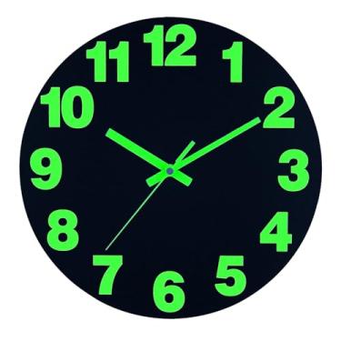 Imagem de Plumeet Relógio de parede com luz noturna, relógio de parede de madeira que brilha no escuro de 40,6 cm para quarto, relógio de parede silencioso e iluminado, numerais e ponteiros luminosos, operado