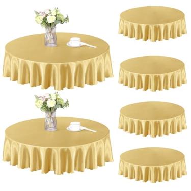Imagem de Homiest Pacote com 6 toalhas de mesa redondas de 1,5 m de cetim, sobreposição de toalha de mesa dourada para recepção de casamento, banquete de formatura