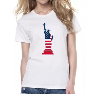 Imagem de Camiseta Baby Look Estatua Liberdade Silhueta Bandeira EUA - Alearts, 