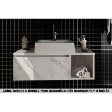 Imagem de Gabinete De Banheiro Suspenso Bn3601 1 Porta Cor Mármore Branco - Tecno Mobili