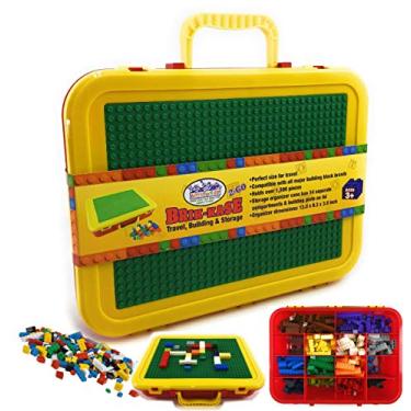 Imagem de Matty's Toy Stop Brik-Kase 2-GO Estojo de viagem de 33 cm, construção, armazenamento e organizador com tampa de placa de construção (comporta aproximadamente 1.500 peças) - Compatível com todas as principais marcas (vermelho, verde e amarelo)