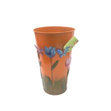 Imagem de Vaso Metal Enfeite Jardim Quintal Varanda Borboleta Flor Laranja (sybo-g7)
