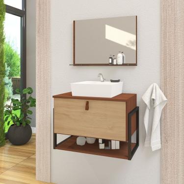 Imagem de Gabinete De Banheiro Vegas 1 Prateleira 1 Porta 60cm Natura E Freijó Amadeirado - Bege