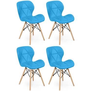 Imagem de Kit 04 Cadeiras Charles Eames Eiffel Slim Wood Estofada - Azul