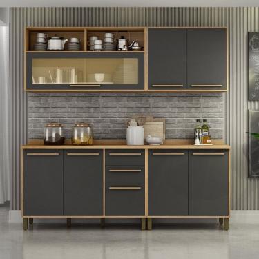 Imagem de Cozinha Completa 4 Peças 8 Portas 2 Gavetas Salvador Marrom-cinza
