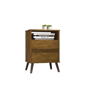 Imagem de Mesa Para Cabeceira Com 2 Gaveta E 4 Pés Retrô Paris 67cm X 45cm Canela
