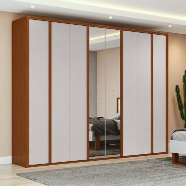 Imagem de Guarda-roupa 8 Portas 6 Gavetas 100% Mdf Com Espelho Ergon Marrom-bege