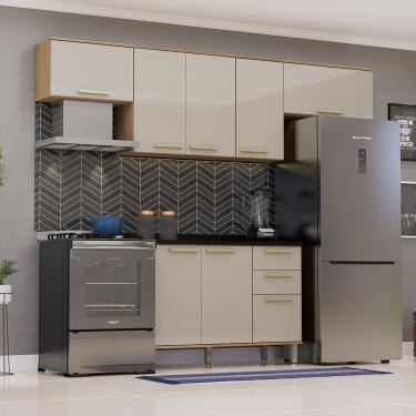 Imagem de Cozinha Modulada Compacta 4 Peças Com Tampos Isis Luciane Mó Avelã-mocca Laca