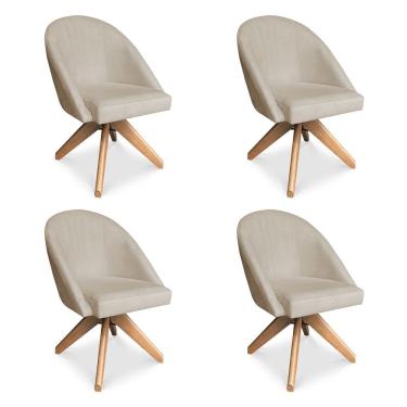 Imagem de Kit 04 Poltronas Cadeira Giratória Bela Veludo Base De Madeira - Pallazio Cor Rosê