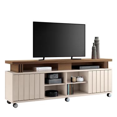 Imagem de Rack Bancada Briz 1.8 Off White-castanho Para Tv Até 70? - Hb Móveis Off White-castanho