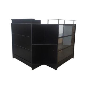Imagem de Balcão Caixa + Expositor Vidro 100% Mdf Preto Desmontado - Suprema Móv