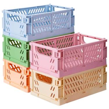 Imagem de Mavolus Pacote Com 5 Caixas Organizadoras De Plástico Dobráveis Para Armazenamento, Cesto Organizador Mesa, Gaveta, Prateleira, Cozinha, Quarto, Banheiro E Dormitório, 9,8 X 6,5 3,8 Pol., Coloridas