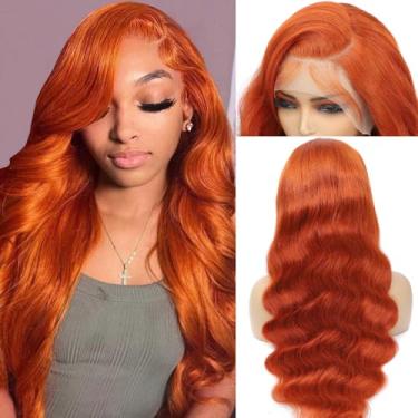 Imagem de Boumon Peruca De Renda Frontal Ruiva, Cabelo Humano Pré-Arrancado, Densidade 200%, Ondulado, Hd, 88J, Colorido, 13X4, Sem Cola, 22"