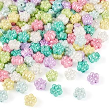 Imagem de Spritewelry Contas de flor de acrílico, 150 peças, espaçador floral de orifício reto, contas soltas, pérola opaca, pérola, luz, ameixa, flor, miçanga para artesanato faça você mesmo, colar, brinco