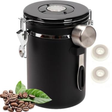 Imagem de SUEIANNMN Lata De Café Hermética 1,8 L, Recipiente Armazenamento 26 Oz, Jarra Aço Inoxidável Com Colher, Rastreador Data, 2 Válvulas Liberação Co2 Extras Para Grãos, Chá Moído, Farinha, Açúcar (Pret