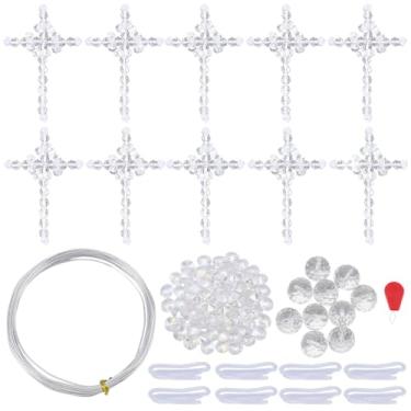 Imagem de WEBEEDY Kit de 10 conjuntos de enfeites de cruz com contas faça você mesmo, pingente de contas de cristal, pingente de contas de cristal, kit de ornamentos para joias religiosas, brincos, chaveiros